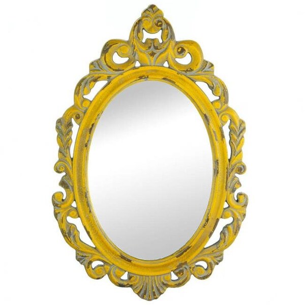 Aewholesale AEWholesale 10017106 Distressed Vintage-Look Ornate Yellow Mirror 10017106 - main